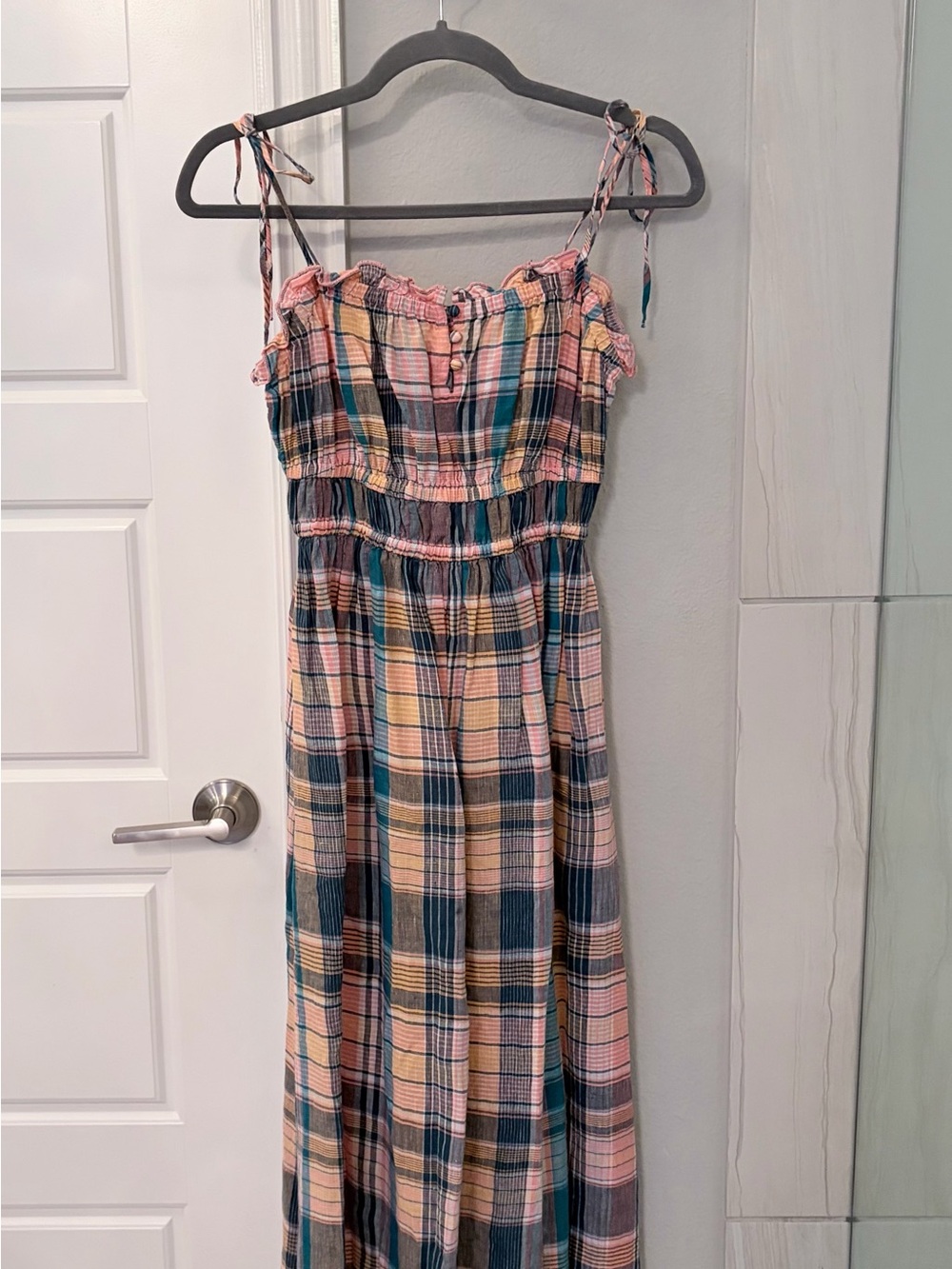 Vineyard Vines Pink Plaid Maxi Sundress with Tie Straps - Size Small
